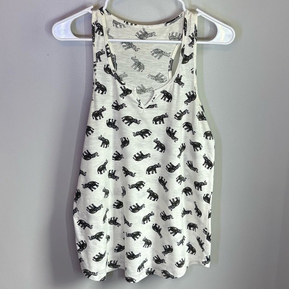 MyStyle Elephant Print Notch Neck Racerback Relaxed Fit Tank Top Size M - Picture 2 of 9